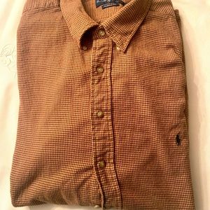 Tan and brown hounds tooth polo Ralph Lauren long sleeve